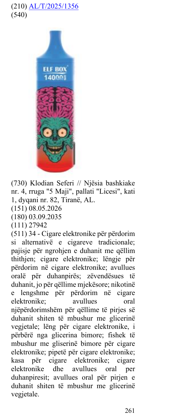 Zëri i markës 14000; PUFFS; PRO; ® në buletin