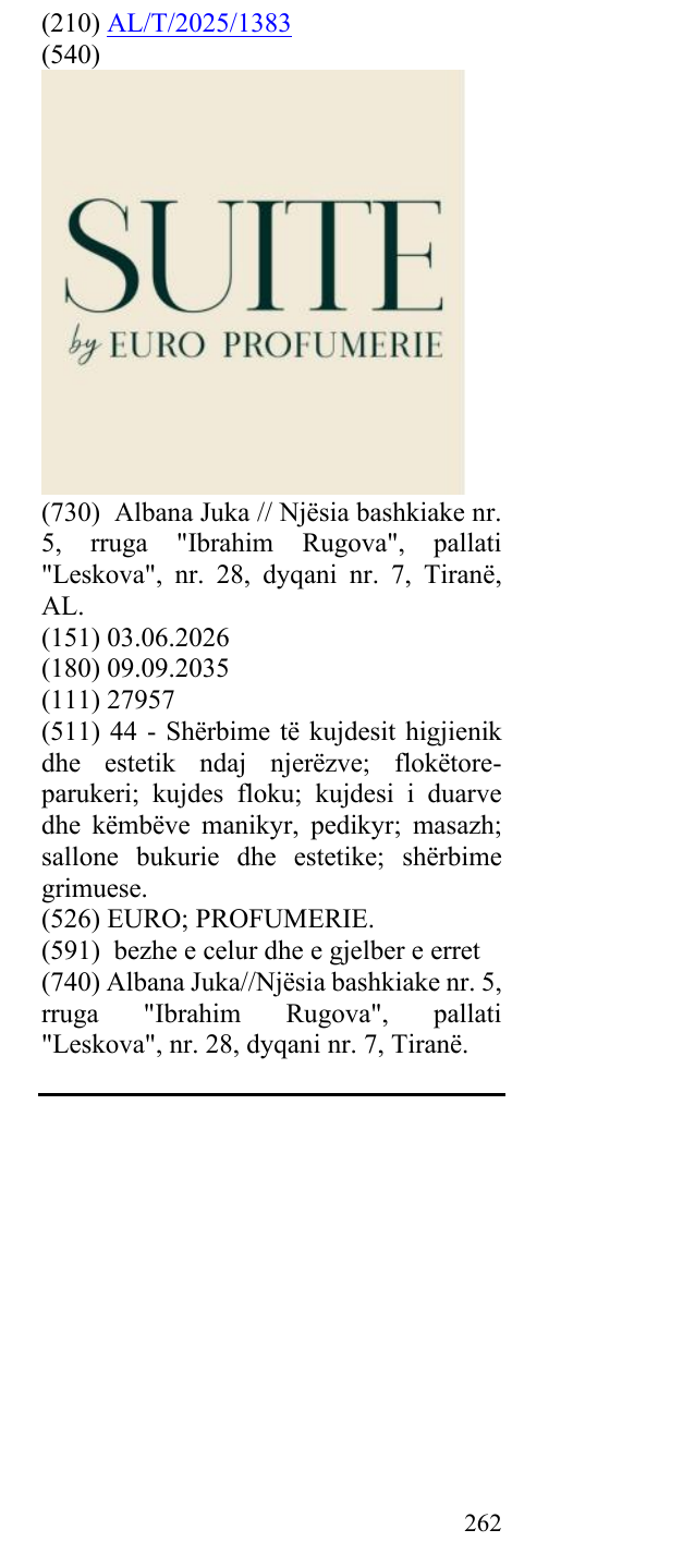 Zëri i markës EURO; PROFUMERIE. në buletin