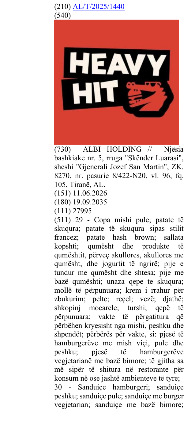Zëri i markës HEAVY HIT në buletin