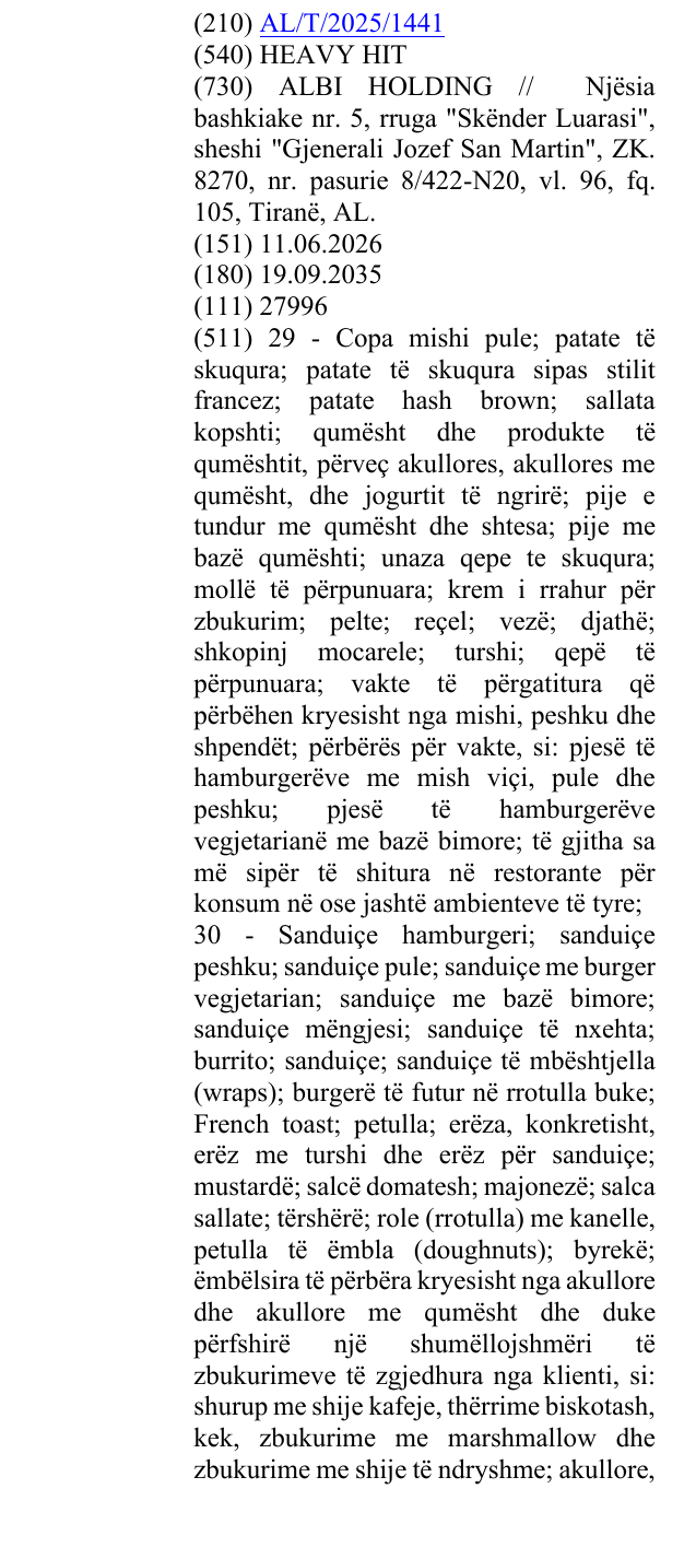 Zëri i markës HEAVY HIT në buletin