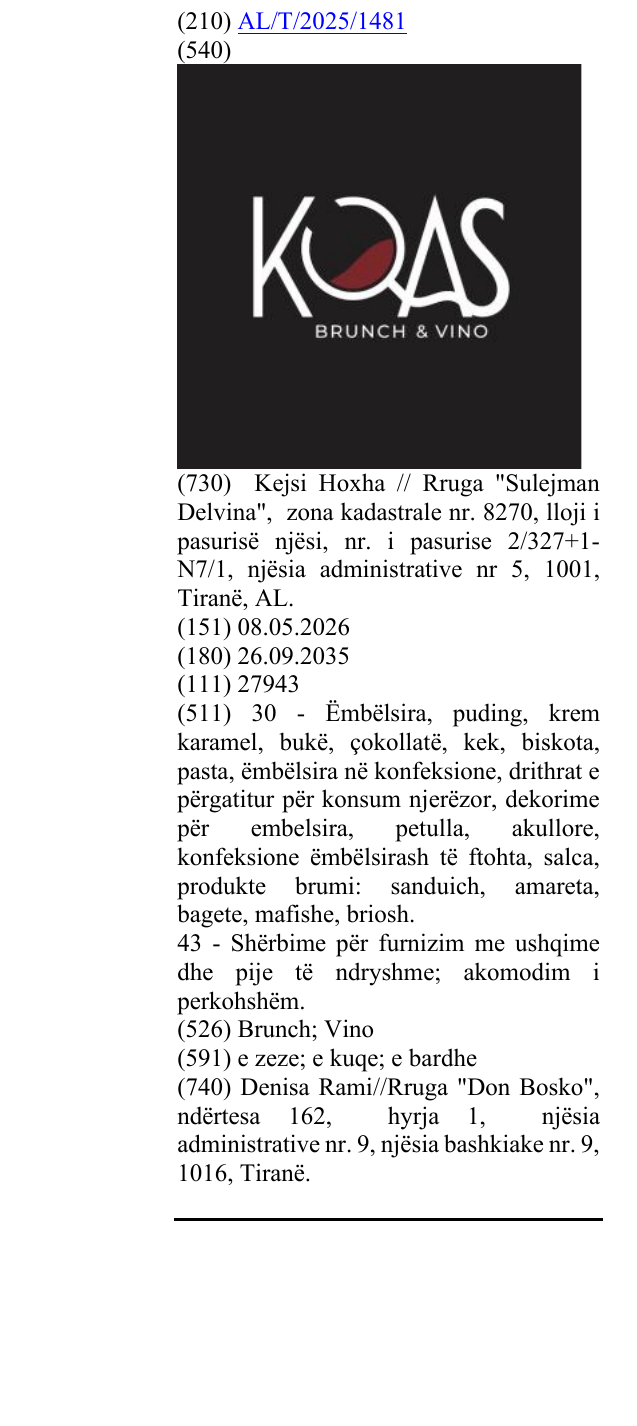 Zëri i markës Brunch; Vino në buletin