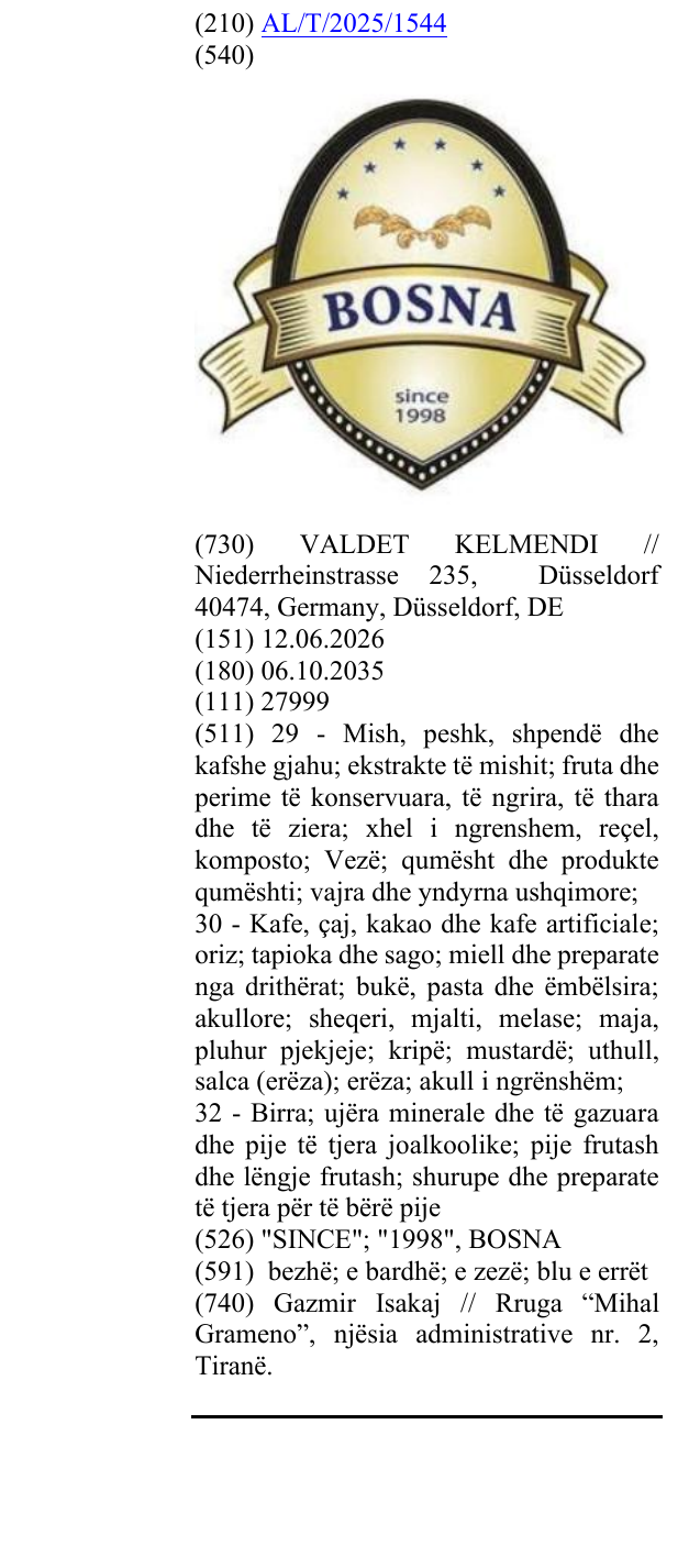 Zëri i markës "SINCE"; "1998", BOSNA në buletin