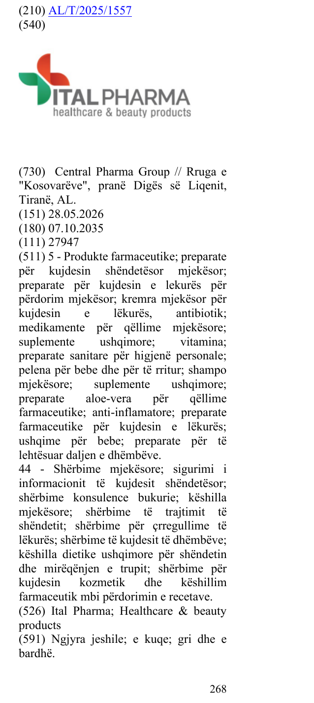 Zëri i markës Ital Pharma; Healthcare & beauty products në buletin
