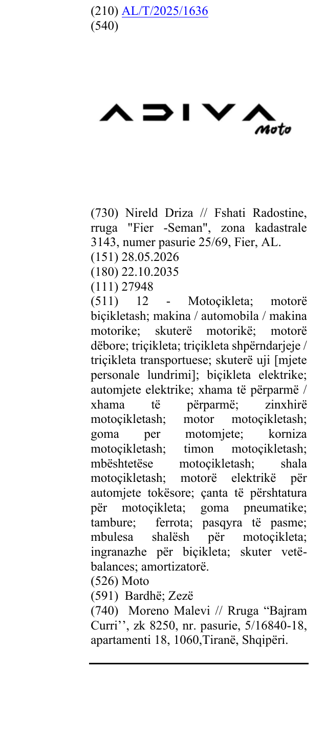 Zëri i markës Moto në buletin