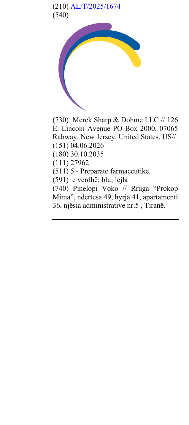 Zëri i markës AL/T/2025/1674 në buletin