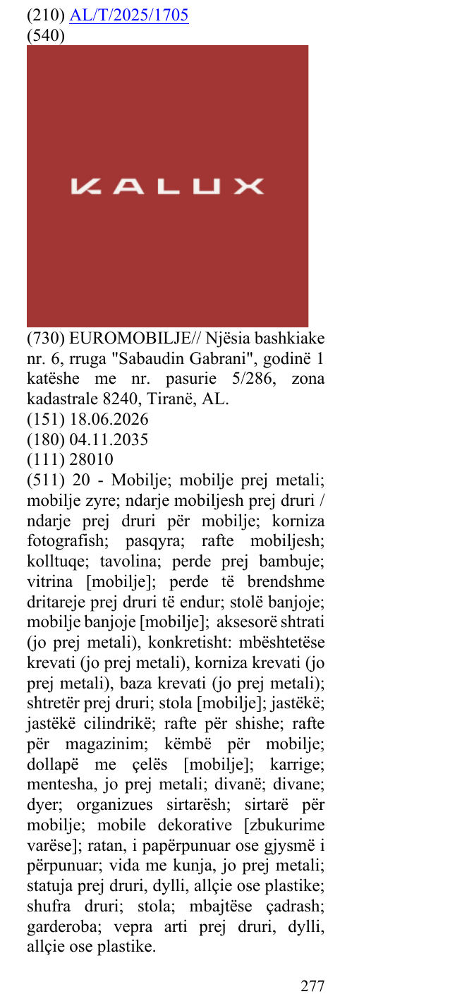 Zëri i markës KALUX në buletin