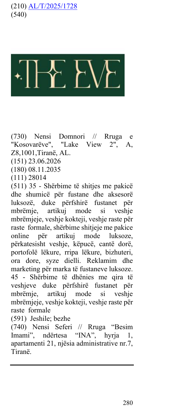 Zëri i markës THE EVE në buletin
