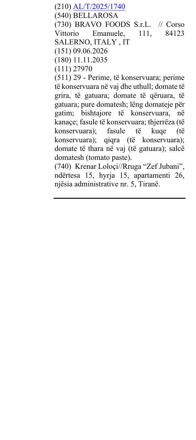 Zëri i markës BELLAROSA në buletin