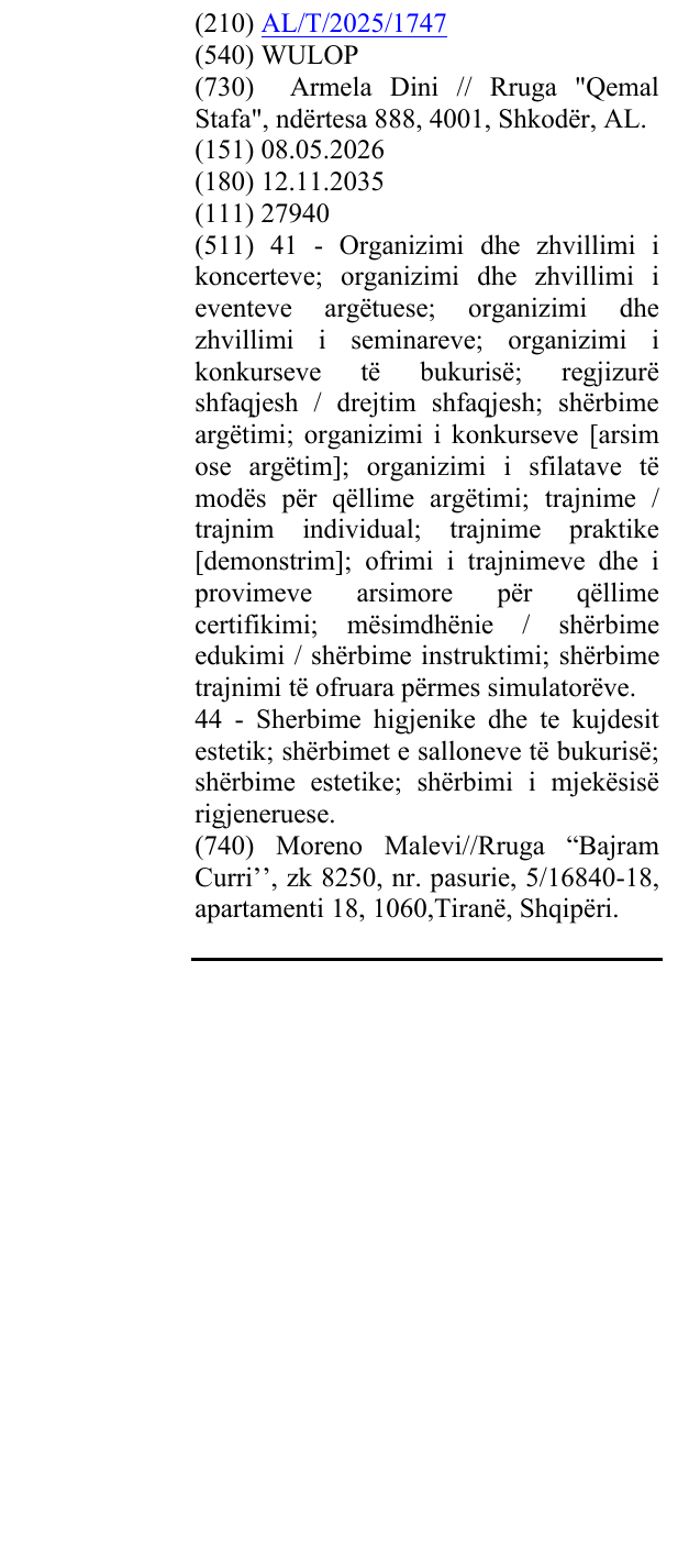 Zëri i markës WULOP në buletin