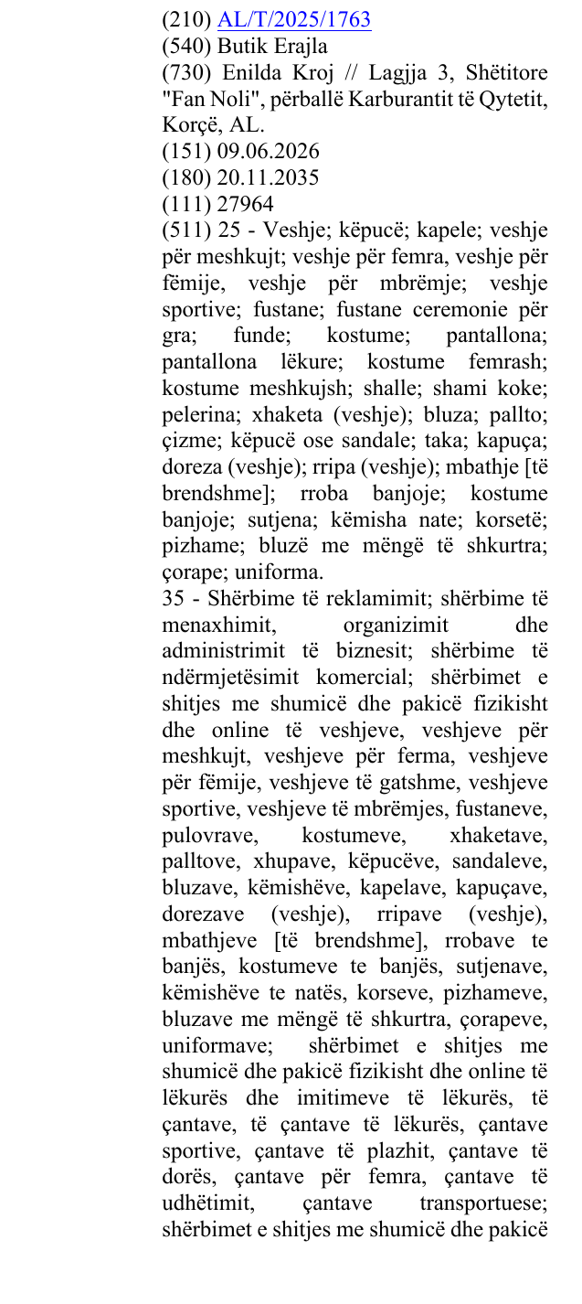 Zëri i markës Butik Erajla në buletin