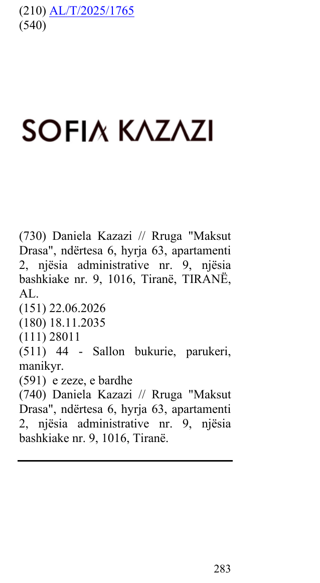 Zëri i markës SOFIA KAZAZI në buletin