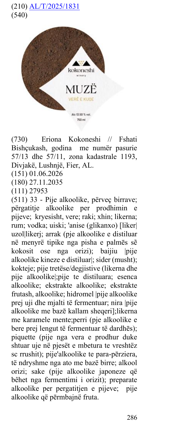 Zëri i markës winery, Alc, 13.50 % vol, 750 ml, VERË E KUQE në buletin