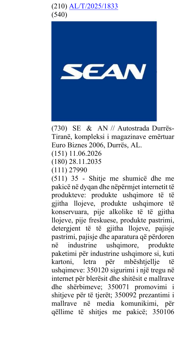 Zëri i markës SEAN në buletin