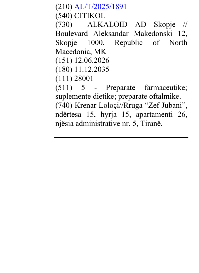 Zëri i markës CITIKOL në buletin