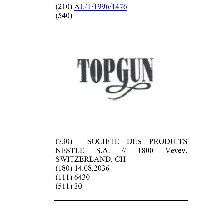Zëri i markës TOPGUN në buletin