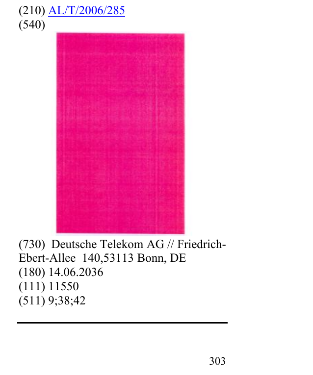Zëri i markës AL/T/2006/285 në buletin