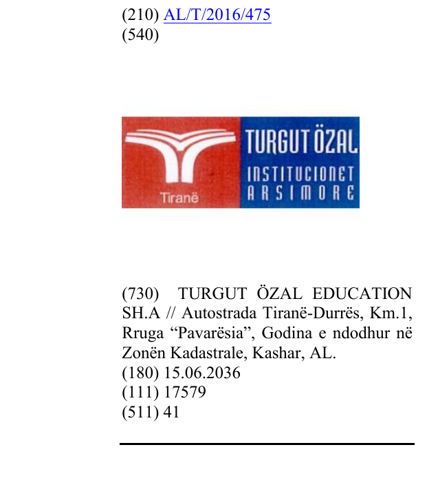 Zëri i markës TURGUT ÖZAL INSTITUCIONET ARSIMORE në buletin