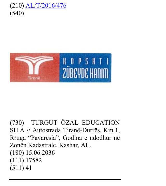 Zëri i markës KOPSHTI ZÜBEYDE HANIM në buletin