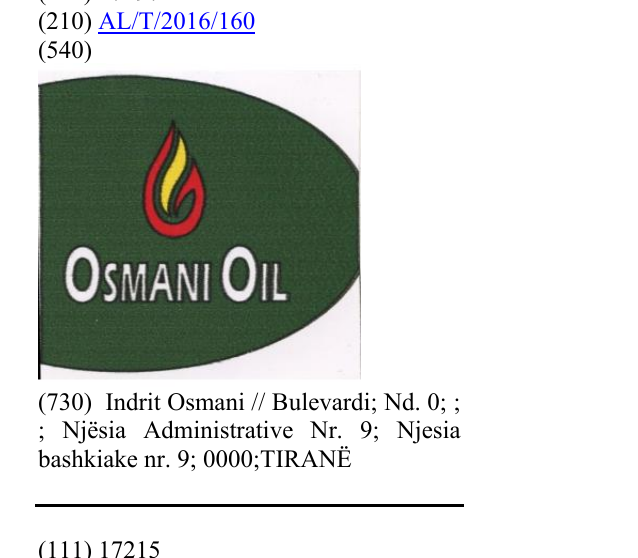 Zëri i markës Osmani oil në buletin