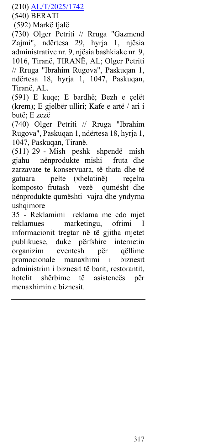 Zëri i markës BERATI në buletin