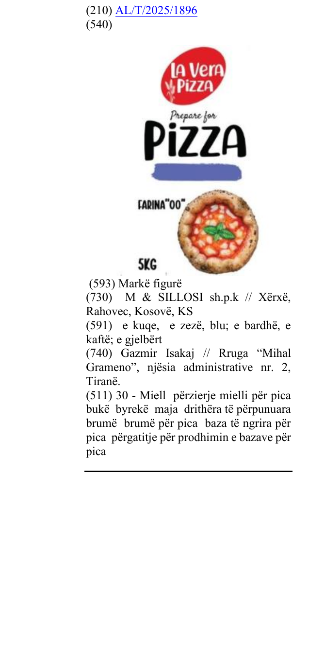 Zëri i markës LA VERA PIZZA në buletin