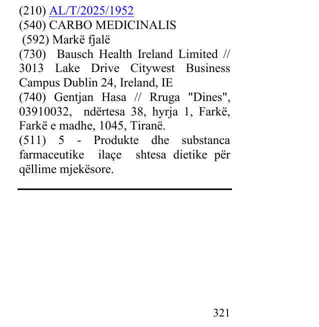 Zëri i markës CARBO MEDICINALIS në buletin