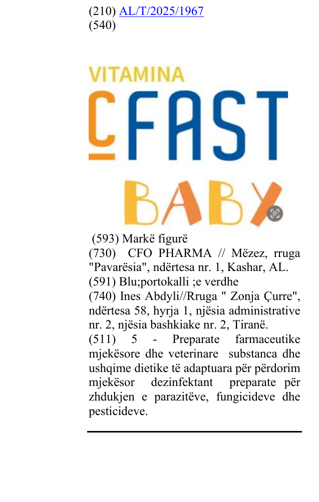 Zëri i markës VITAMINA C FAST BABY në buletin