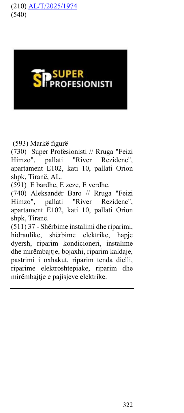 Zëri i markës SP SUPER PROFESIONISTI në buletin