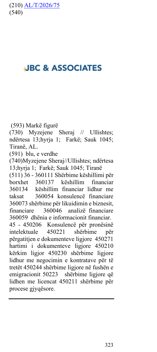 Zëri i markës JBC & ASSOCIATES në buletin