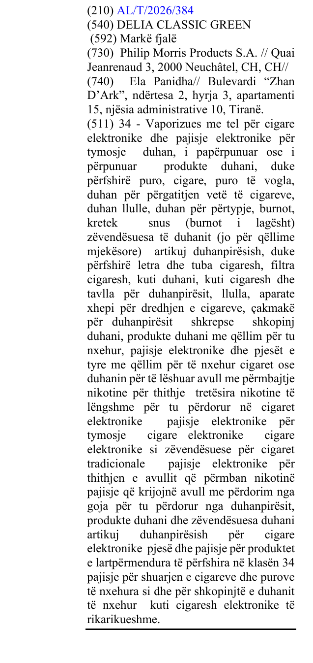 Zëri i markës DELIA CLASSIC GREEN në buletin