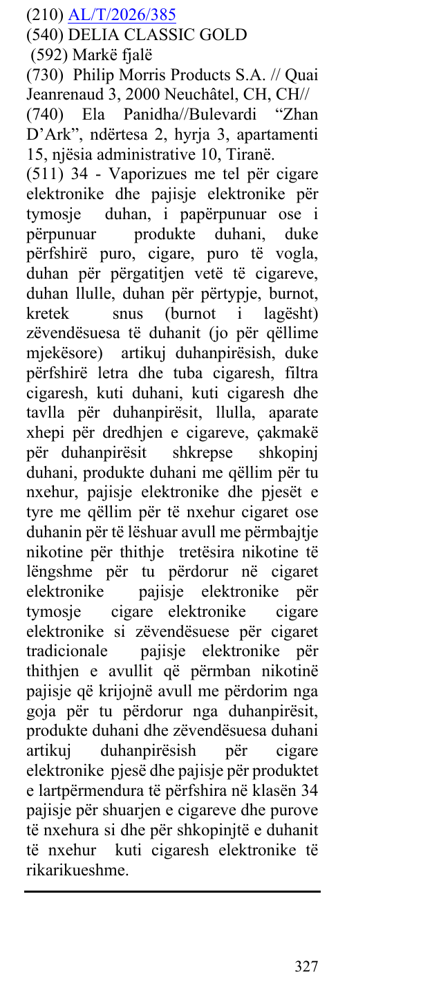 Zëri i markës DELIA CLASSIC GOLD në buletin