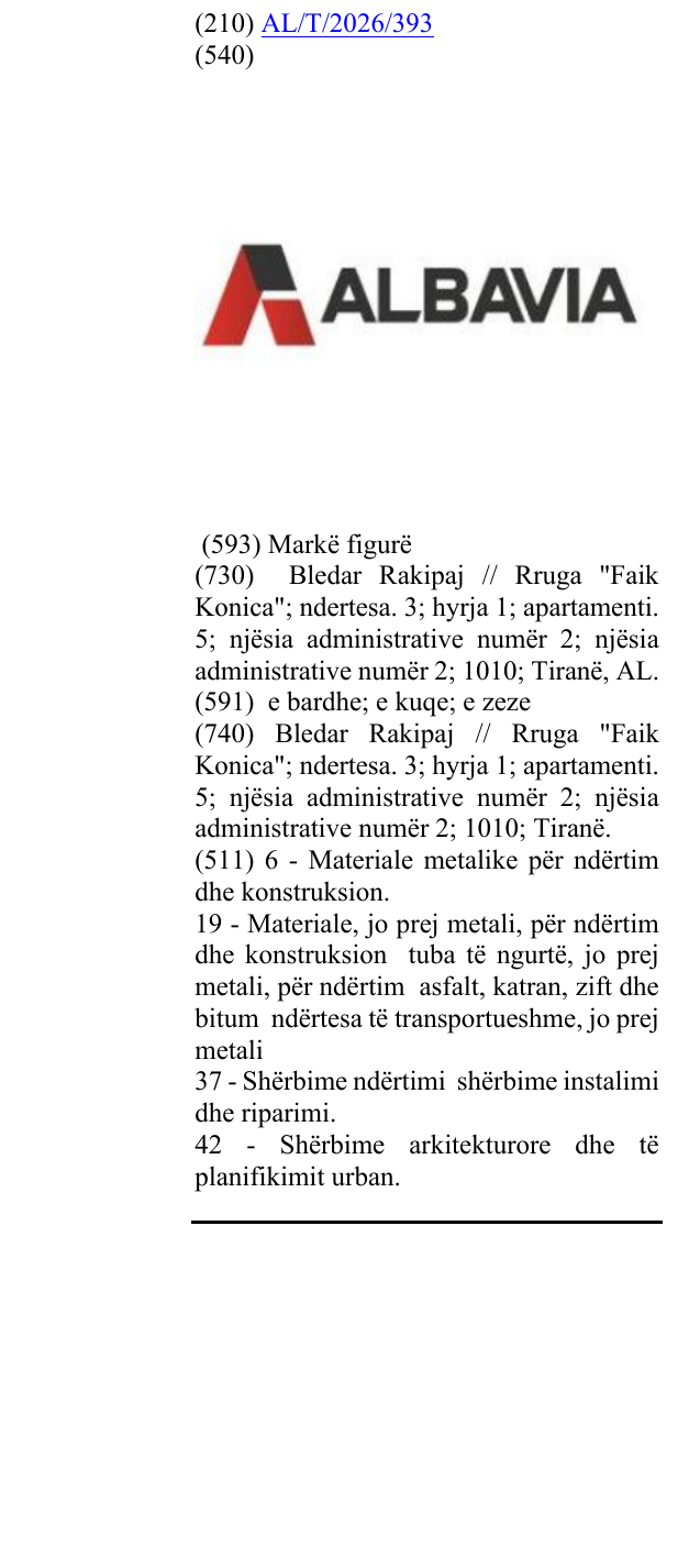 Zëri i markës ALBAVIA në buletin