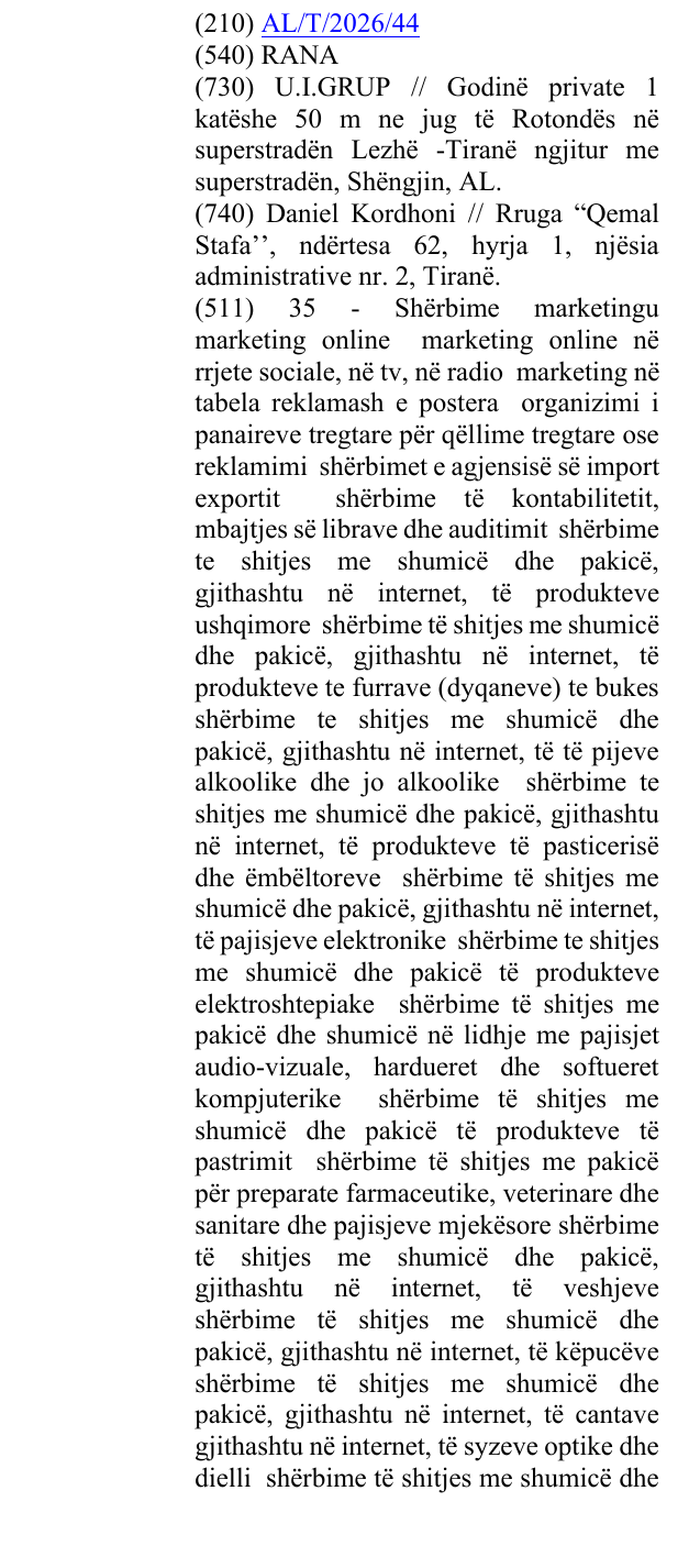 Zëri i markës RANA në buletin