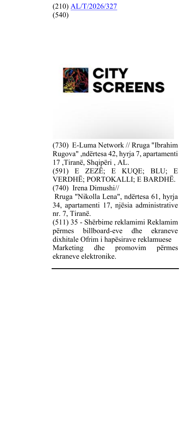 Zëri i markës CITY SCREENS në buletin