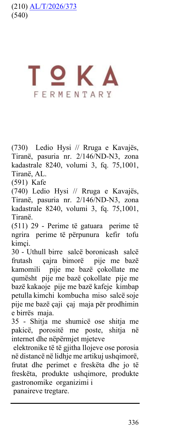 Zëri i markës Toka Fermentary në buletin