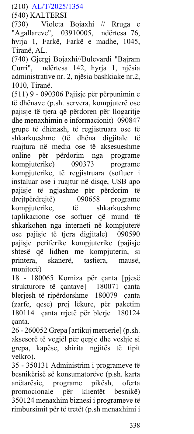 Zëri i markës KALTERSI në buletin
