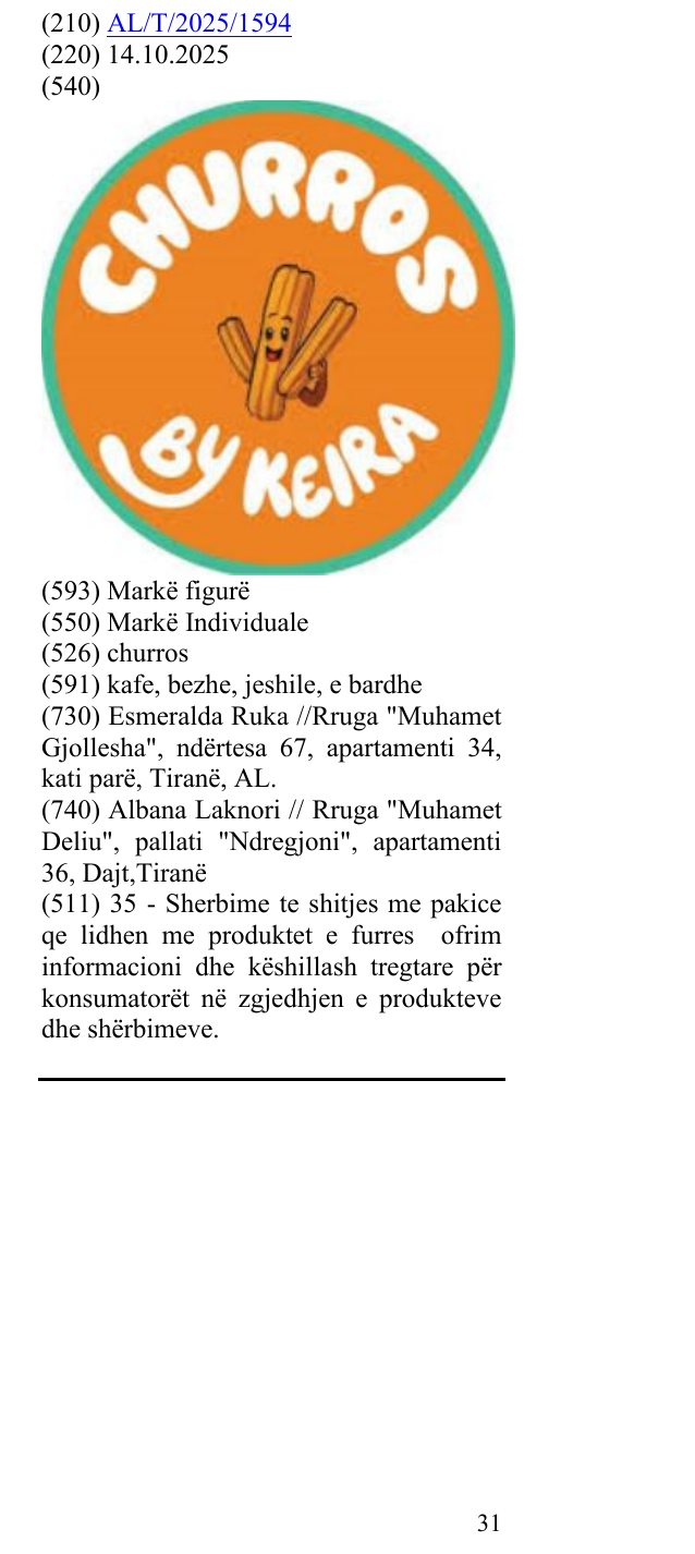 Zëri i markës churros në buletin