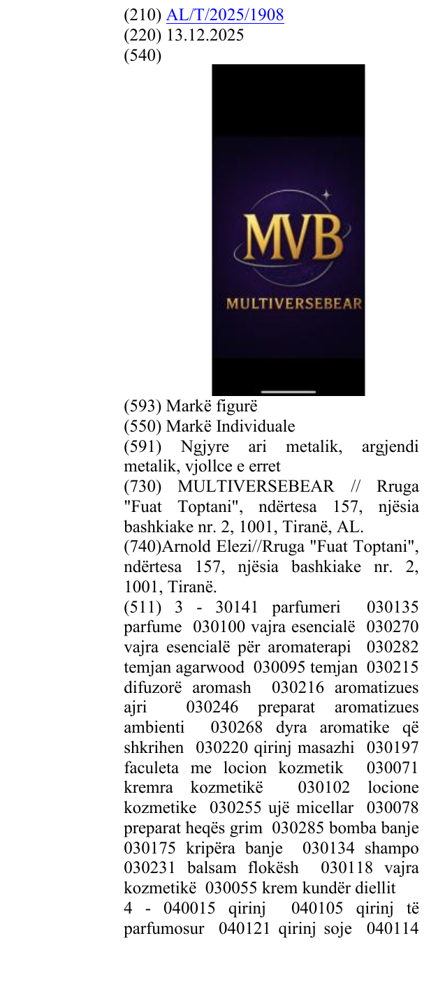 Zëri i markës MVB MULTIVERSEBEAR në buletin