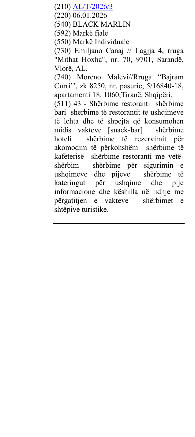Zëri i markës BLACK MARLIN në buletin
