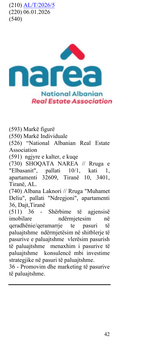 Zëri i markës “National Albanian Real Estate Association në buletin