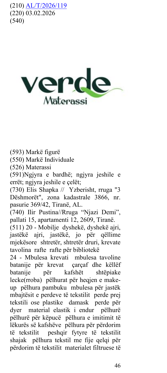 Zëri i markës Materassi në buletin