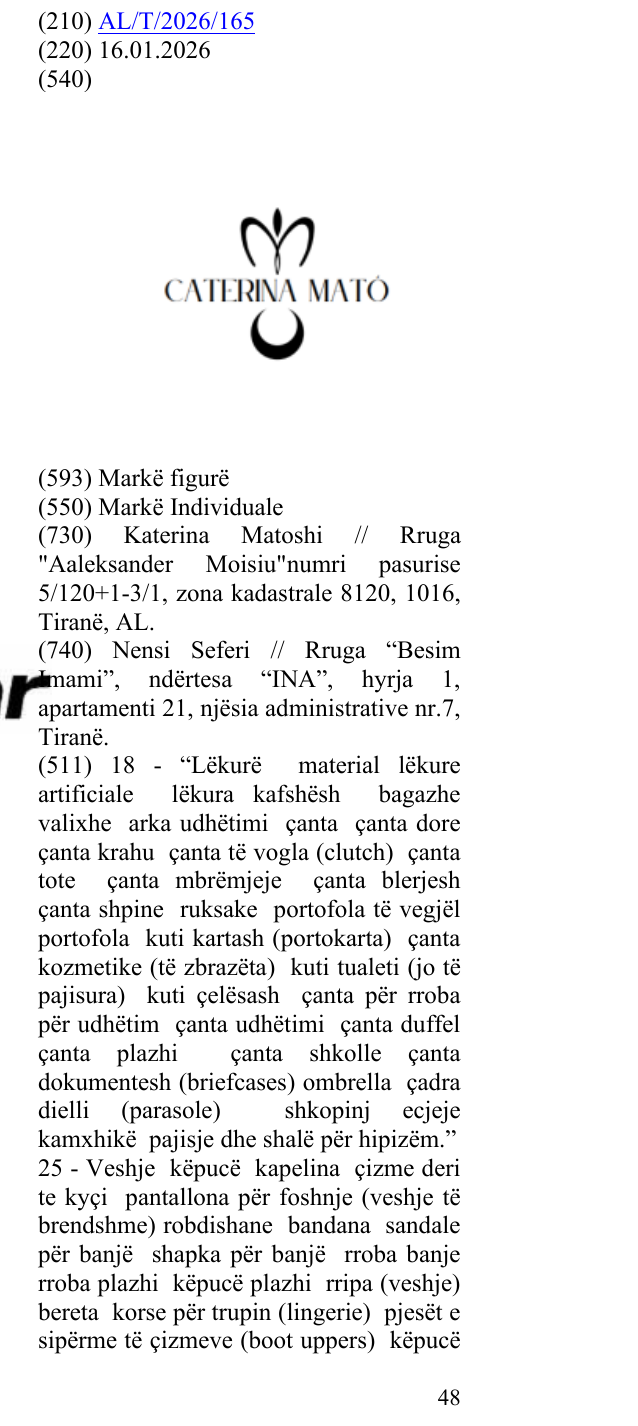 Zëri i markës CATERINA MATO në buletin
