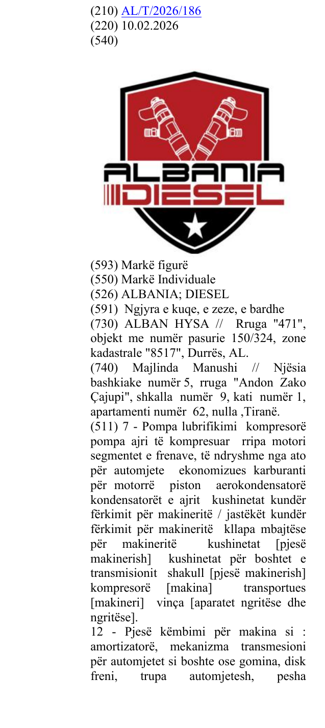Zëri i markës ALBANIA; DIESEL në buletin