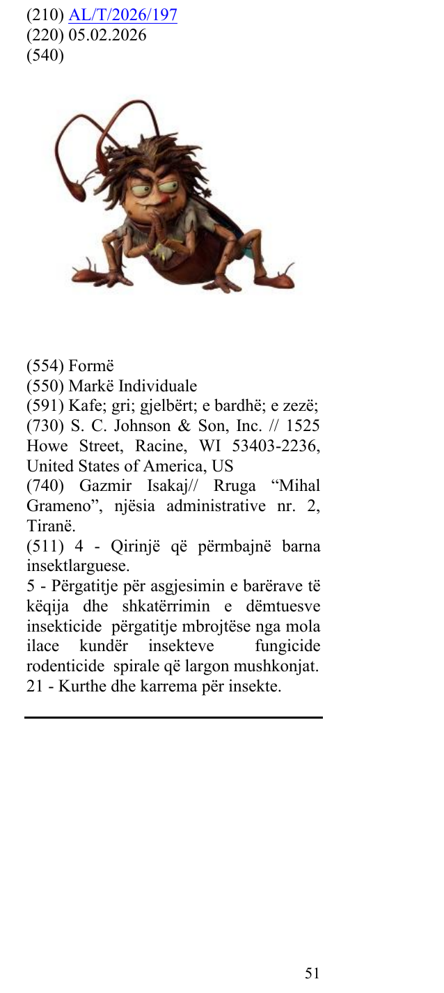 Zëri i markës AL/T/2026/197 në buletin