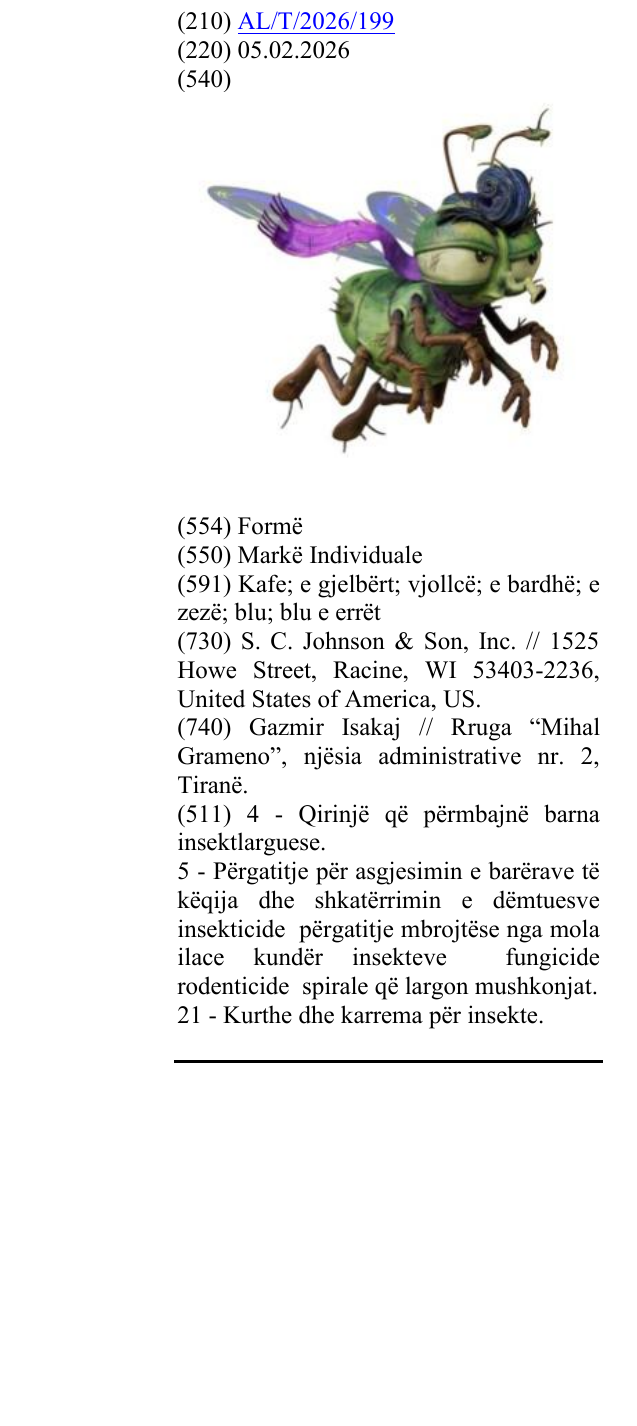 Zëri i markës AL/T/2026/199 në buletin