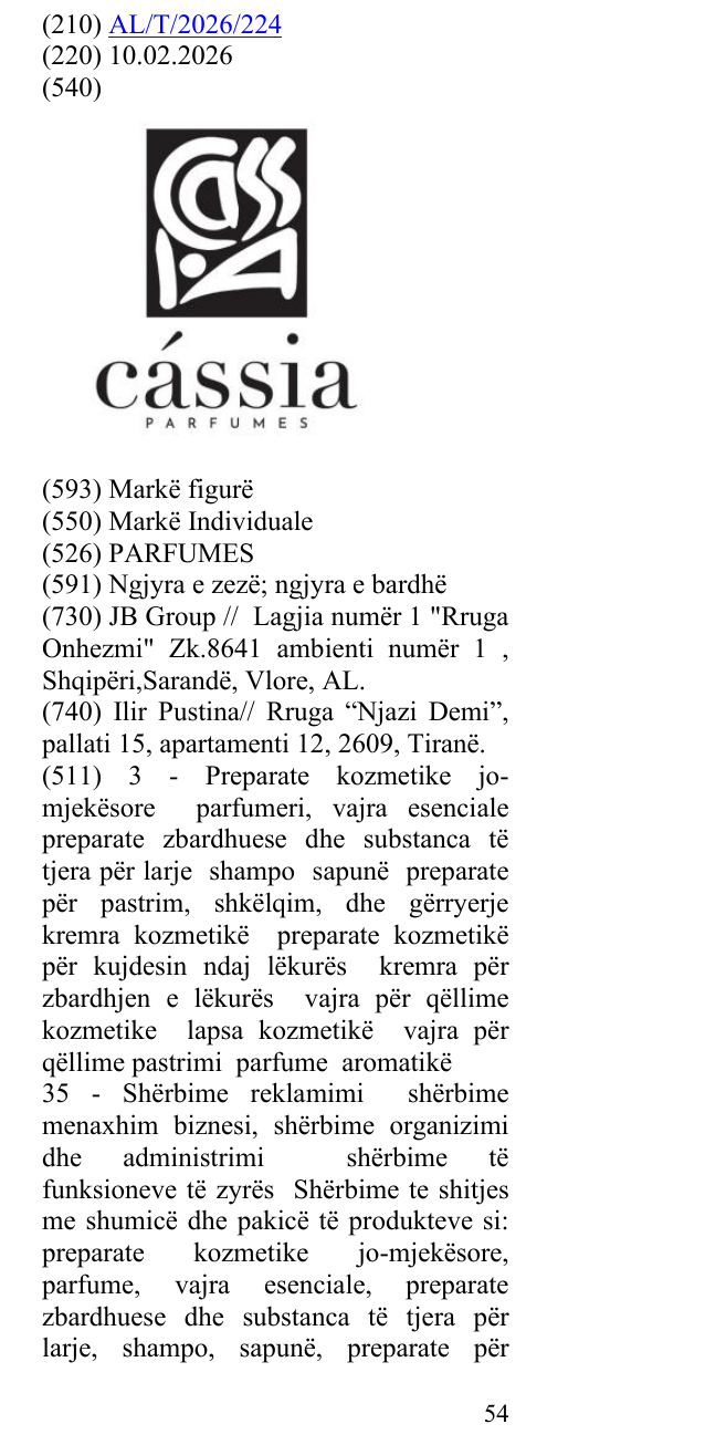 Zëri i markës PARFUMES në buletin