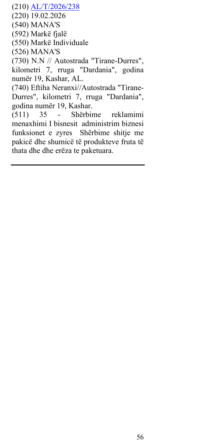 Zëri i markës MANA'S në buletin