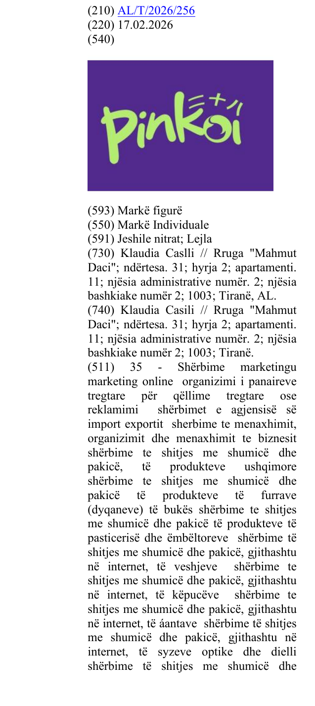 Zëri i markës PINKOI në buletin