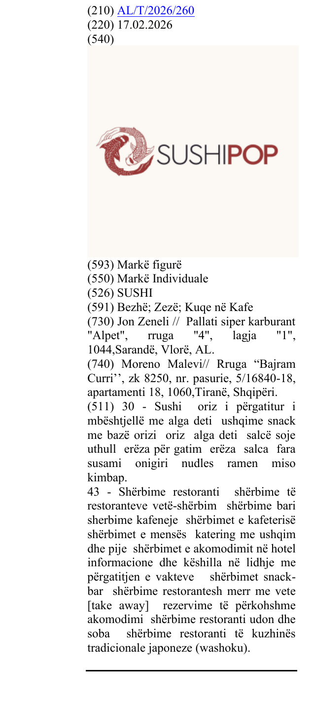 Zëri i markës SUSHI në buletin