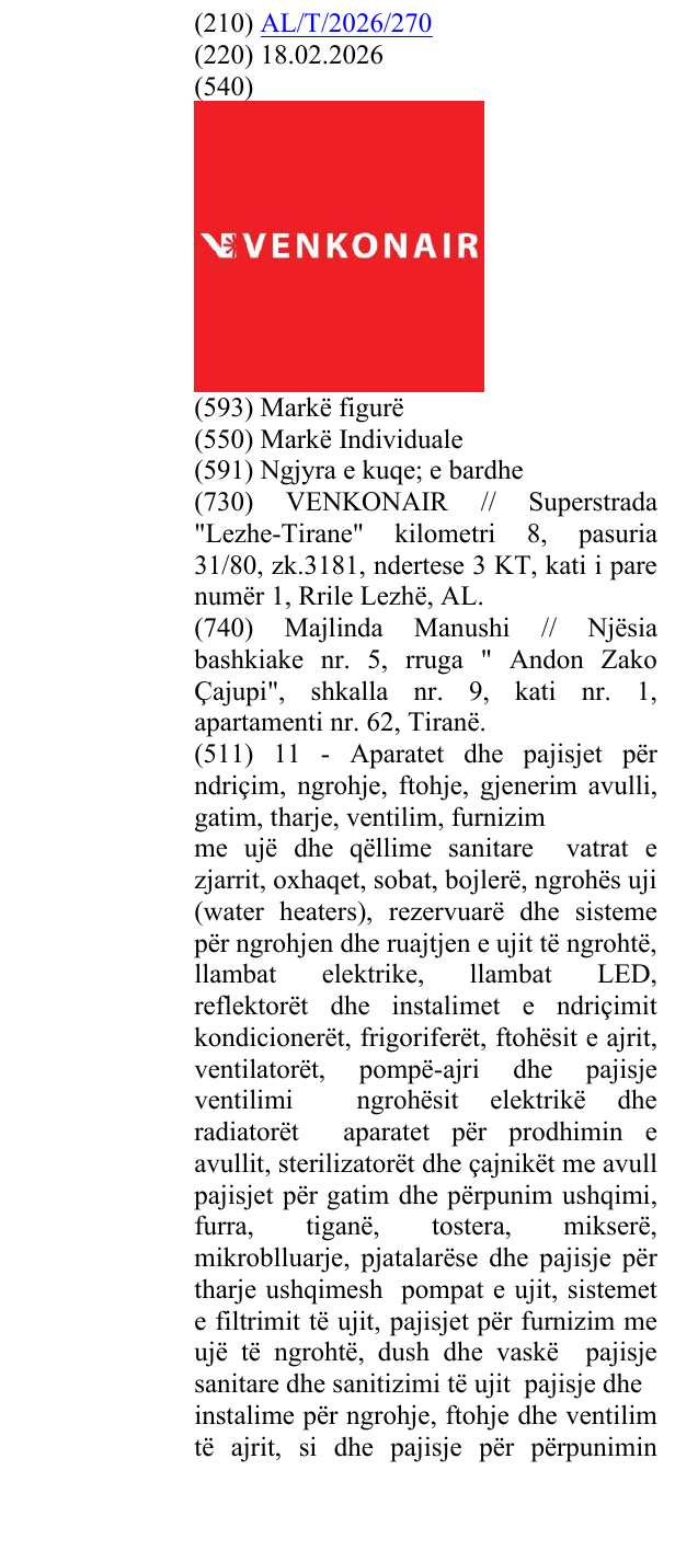 Zëri i markës VENKONAIR në buletin